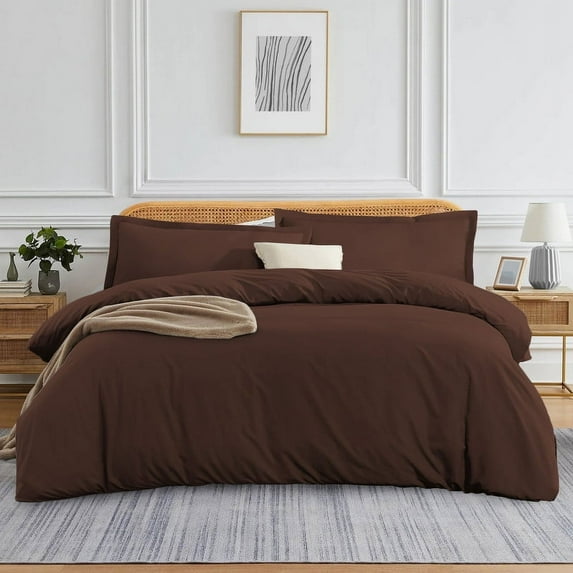 700 Thread Count 100% Egyptian Cotton 5 Piece Duvet Set with Zipper Closure & Corner Queen/Full 5 Pc Duvet Set Color Chocolate Solid