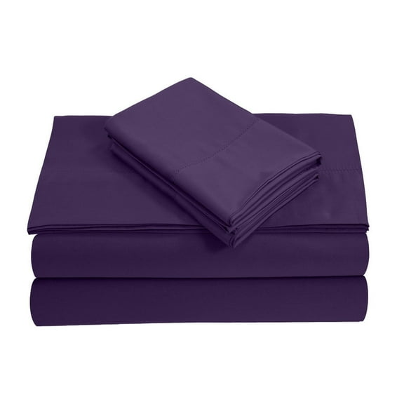 700-Thread Count 100% Egyptian Cotton Queen Sheet Set, 4PC (1 Flat, 1 Fitted, 2 Pillowcases) Long Staple Cotton, 700-TC Pure Cotton, 15" Deep Pockets - Queen, Plum