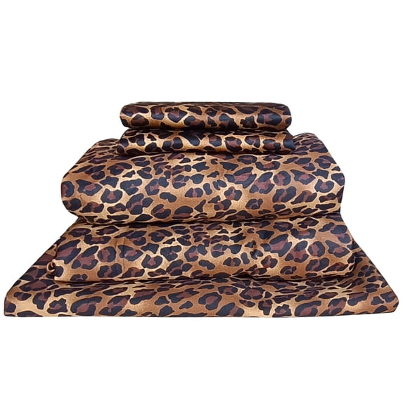 700 Thread Count, 100% Giza Egyptian Cotton Bedding Set, 4-PC Sheets Set, 10 Inch Deep Pocket of Fitted Sheet, Soft Sateen Weave Breathable - Leopard Print, Olympic Queen