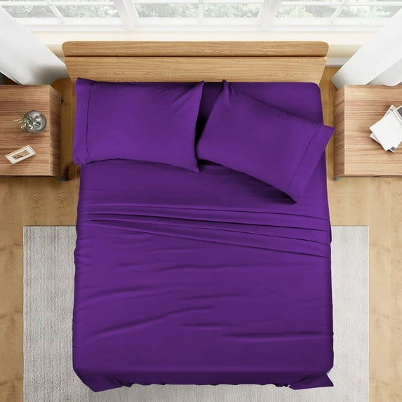 700 Thread Count 4 Piece Quality Sheet Set 10 Inch Deep Pocket 100% Egyptian Cotton Color Purple Solid Size Twin XL