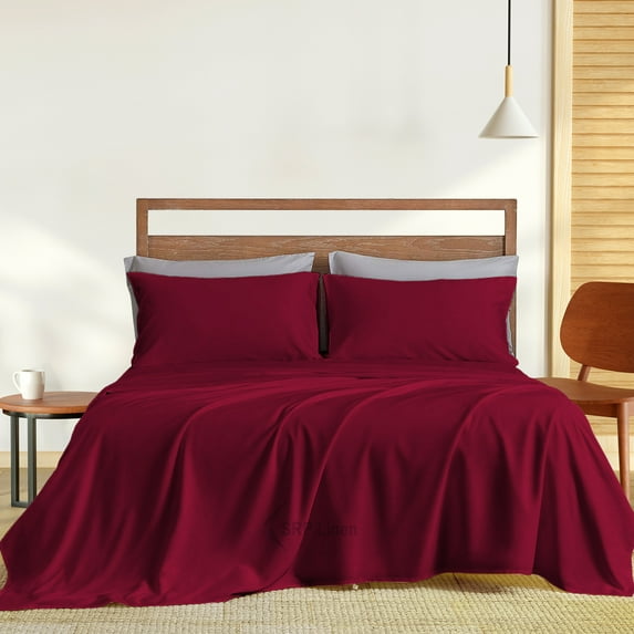700 Thread Count 4 Piece Quality Sheet Set 18 Inch Deep Pocket 100% Egyptian Cotton Color Burundy Solid Size Twin XL