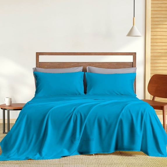 700 Thread Count 4 Piece Quality Sheet Set 18 Inch Deep Pocket 100% Egyptian Cotton Color Turquise Solid Size Queen