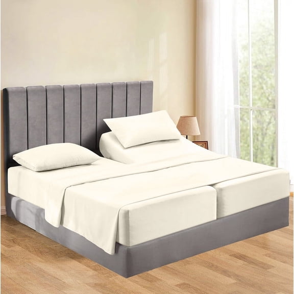 700 Thread Count 5 Piece Split King Sheets Sets Set ( 2- Twin XL Fitted Sheets 1-Flat sheet and 2-Pillow covers ) with 18" deep pocket for Adjustable Bed Color Dark Ivory Solid