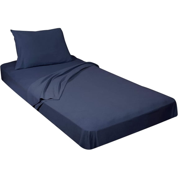 700 Threat Count 100 % Egyptian Cotton 4-Pcs Sheets for Cot Bunk Bed-Perfect for Narrow Twin/Cot Size/Rv Bunk/Guest Bed Replacement Deep 5-Inch Color Navy Blue Solid Cot Size Sheets- 33" X 75"