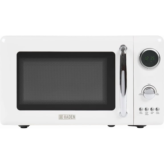 700 Watt 0.7 Cubic Foot Microwave Oven with Digital Controls, Defrost, and Instant Start Countertop Small Appliance, Ivory/Chrome