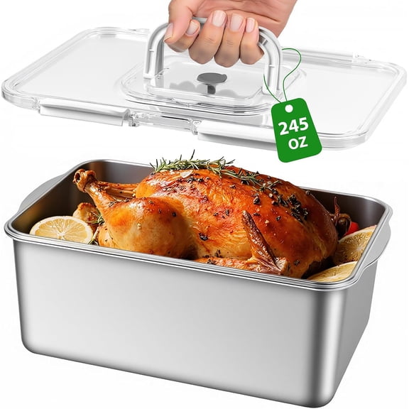 7000 ML / 245 oz /30 Cup Extra Large 304 Stainless Steel Food Storage Container with Lid & Handle – Oven Safe, BPA-Free Meal Prep for Roasting Chicken, Large Cuts of Meat, Bread & Fruits