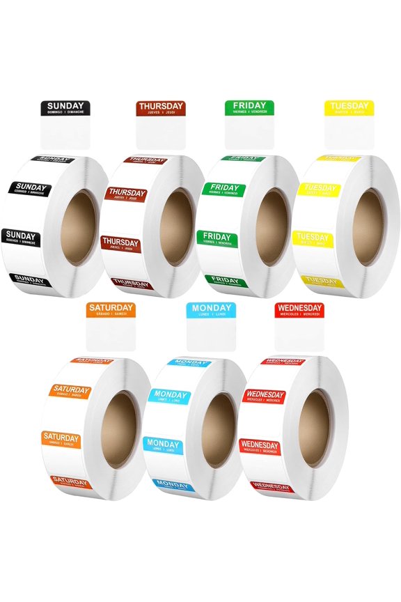 7000 Pcs Day of The Week Labels Food Labels (Monday-Sunday) Week Day Sticker Label Management Inventory Stickers Easy to Peel Removable Weekly Self Adhesive Date Stickers for Restaurant Kitchen