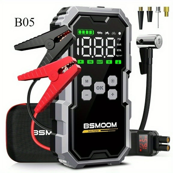 7000A Portable Car Jump Starter with 150PSI Air Compressor - 12V Smart Booster for All Gas/2.64gal Diesel, LED Lights, Digital Display & Smart Jumper Cables - Roadside Emergency Tool