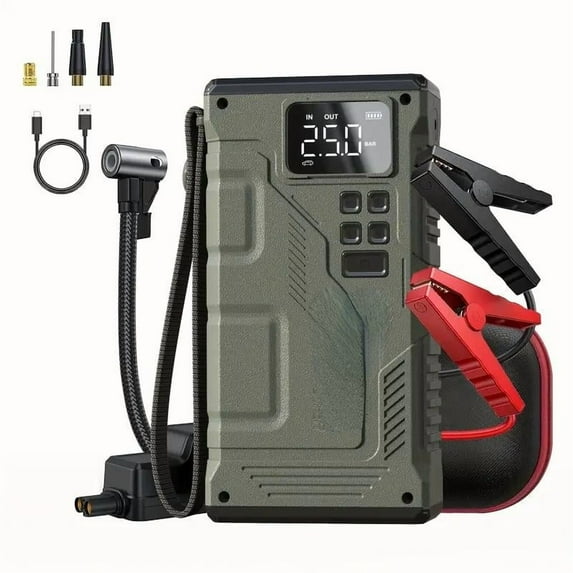 7000A Portable Jump Starter with Air Compressor, 150PSI, 12V Car Battery Jump Box, 10.0L Gas & 9.0L Diesel Engines, Wireless, Safe Clamps for Easy Use Outdoorfun Vehicle