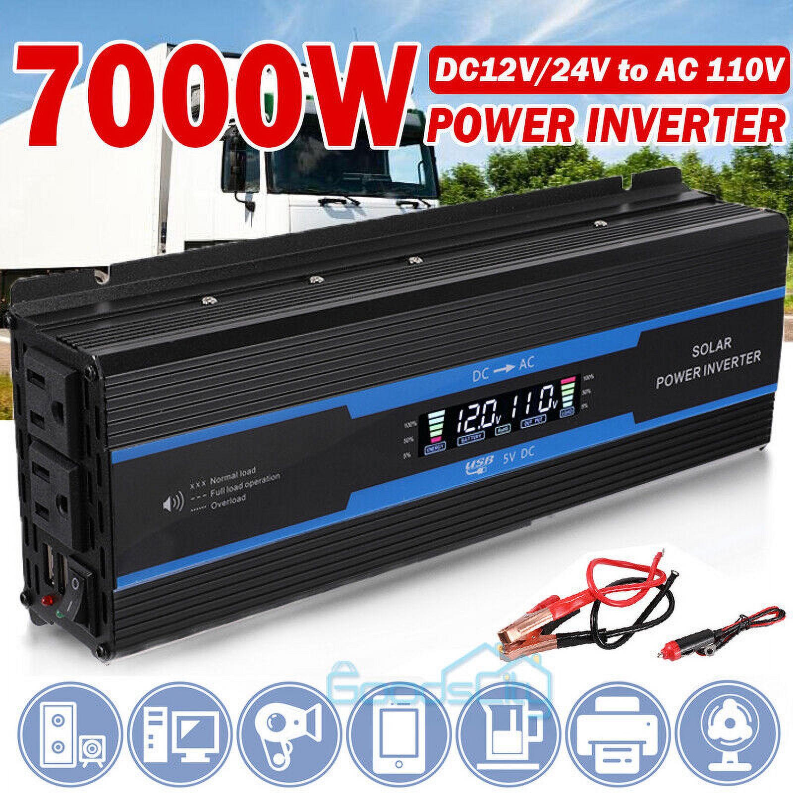 7000W Inversor de corriente para Carro Auto Convertidor solar DC 12/24V a AC110V