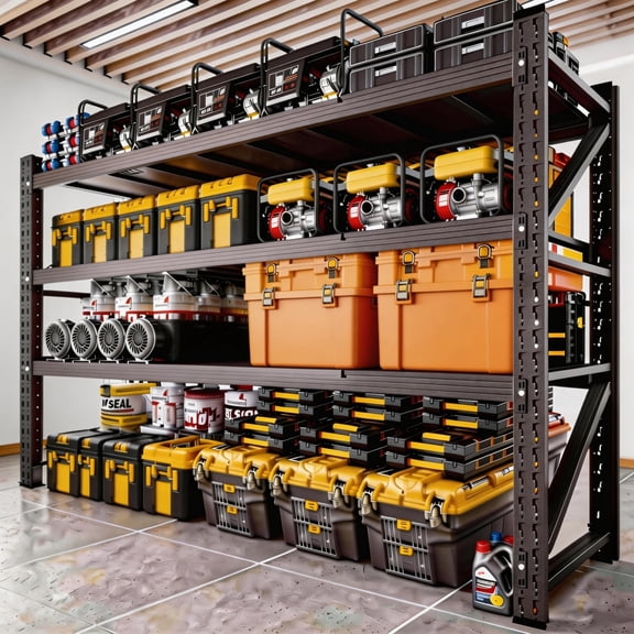 7000lb Heavy Duty Garage Shelving, 67" Wide Storage Shelves,Black Metal Garage Shelves,Large Storage Rack,Steel Shelf,Industrial Shelving for Shop,Warehouse,Basement,67" W x 20" D x 63" H