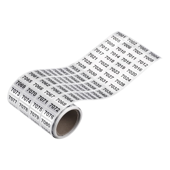 7001 to 8000 Consecutive Number Stickers Inventory Label Black Numbers for Numbering Classification