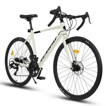 700C Adult Road Bike in White, 16-Speed City Commuter Bicycle with Disc Brakes