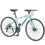 700C Hybrid Road Bike Shimano 7-Speed Adult Bike Steel Frame City Bicycle for Men Women, Green