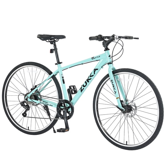 700C Hybrid Road Bike Shimano 7-Speed Adult Bike Steel Frame City Bicycle for Men Women, Green