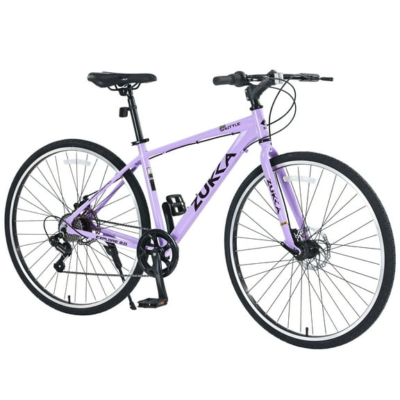 700C Hybrid Road Bike for Adults, 7-Speed Aluminum City Bicycle with Dual Disc Brakes, Purple