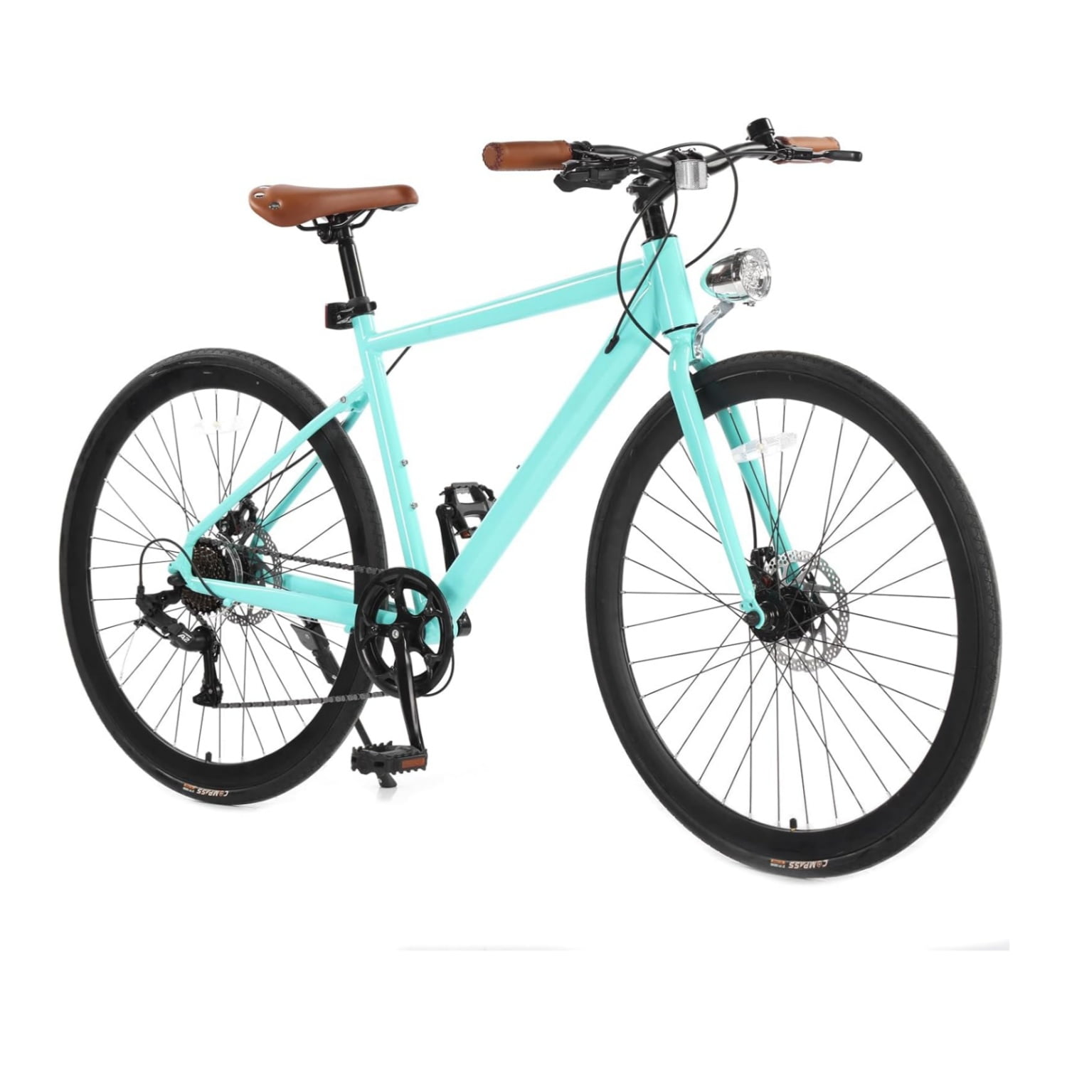 700C Road Bike, 28" Mountain Bicycle for Adult, Commuter Bike 7 Speeds with Front and Rear Brakes, Gravel Bike with Lights Lightweight Aluminum Alloy Frame