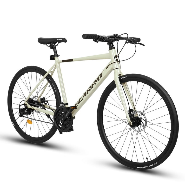 700C Road Bike Outdoor Cycling Bike with 24 Speed Suspension Fork Disc Brakes Bicycles for Men and Women Cream Walmart