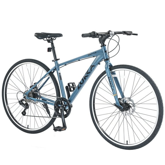 700C Road Bike with Disc Brakes, 7 Speed Hybrid Bike, Bicycle for Adult Women Men, City Bike Suit for Rider 5'3"-5'8", Blue