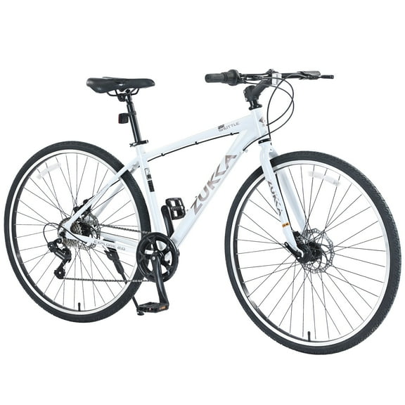 700C Road Bike with Disc Brakes, 7 Speed Hybrid Bike, Bicycle for Adult Women Men, City Bike Suit for Rider 5'3"-5'8", White