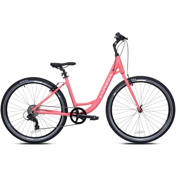 700C Univega Montega Step Thru Comfort Hybrid Adult Bicycle, Small Frame, Fits Rider 5'2" - 5'6", Unisex, Pink