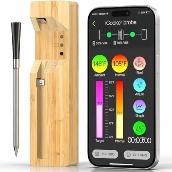 700FT  Meat Thermometer, 5.5mm Ultra-Thin Probe   Thermometer with Dual Temp  for Steak, Pork, Turkey, BBQ, Oven, Grill and  Cooking