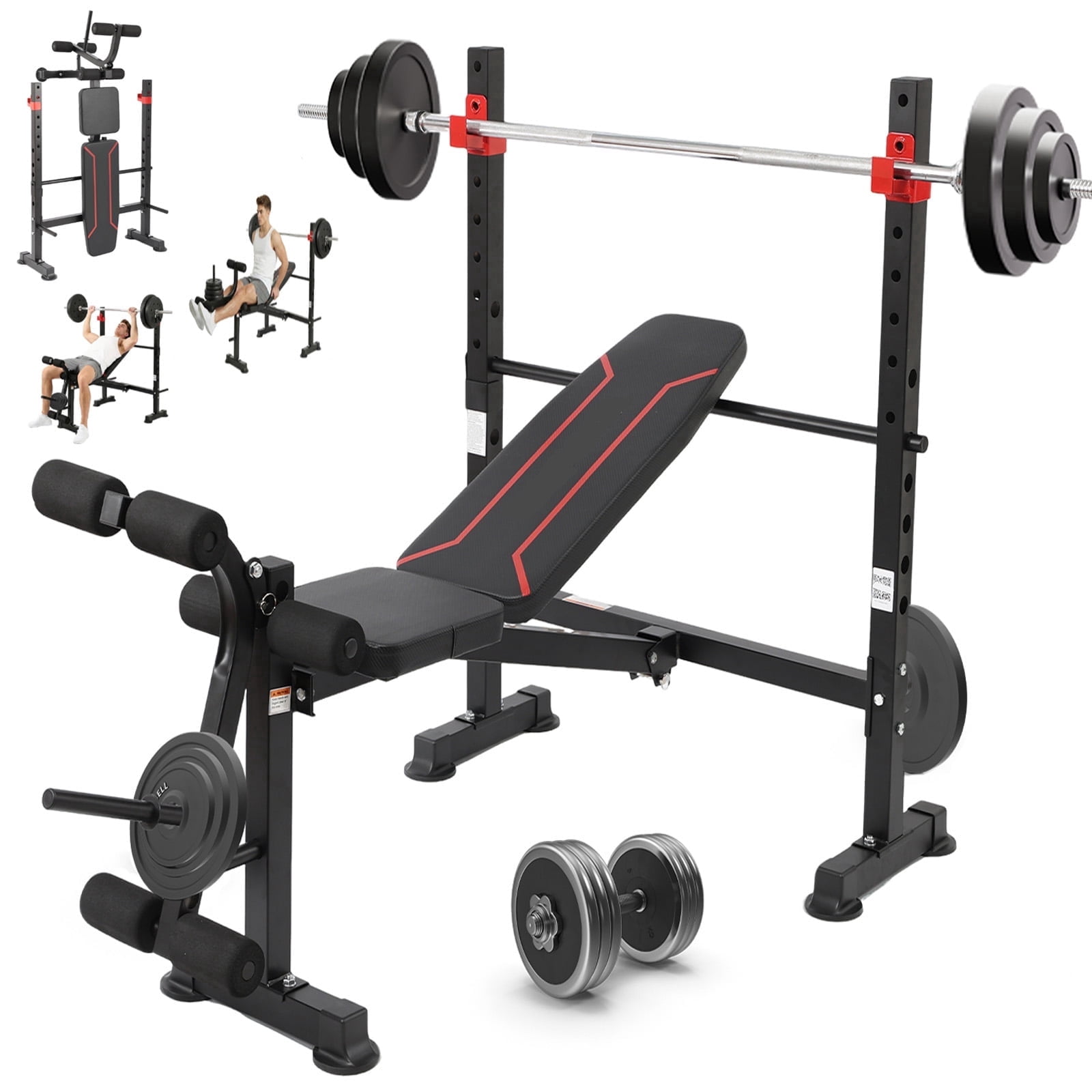 750LBS  Weight Bench Set with Leg Extension and Squat Rack, Adjustable Bench Press Set for Home Gym Full Body Strength Training