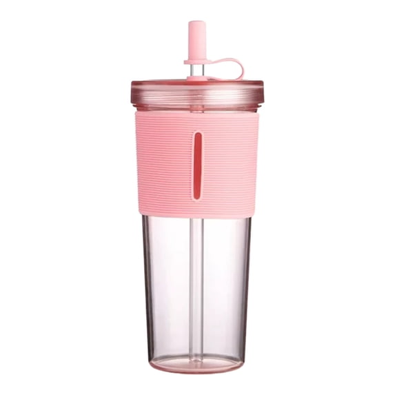 700ML Double Wall Clear Plastic Insulated Tumbler With Lid Straw Sweat Proof Reusable Water Cup