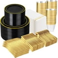 thumbnail image 1 of 700PCS Black Plastic Plates - Gold Disposable Plastic Dinnerware Set Include 200 6.3inch/9inch Black Plates, 300 Silverware, 100 Napkins, 100 Cups for Party & Wedding & Holloween, 1 of 18