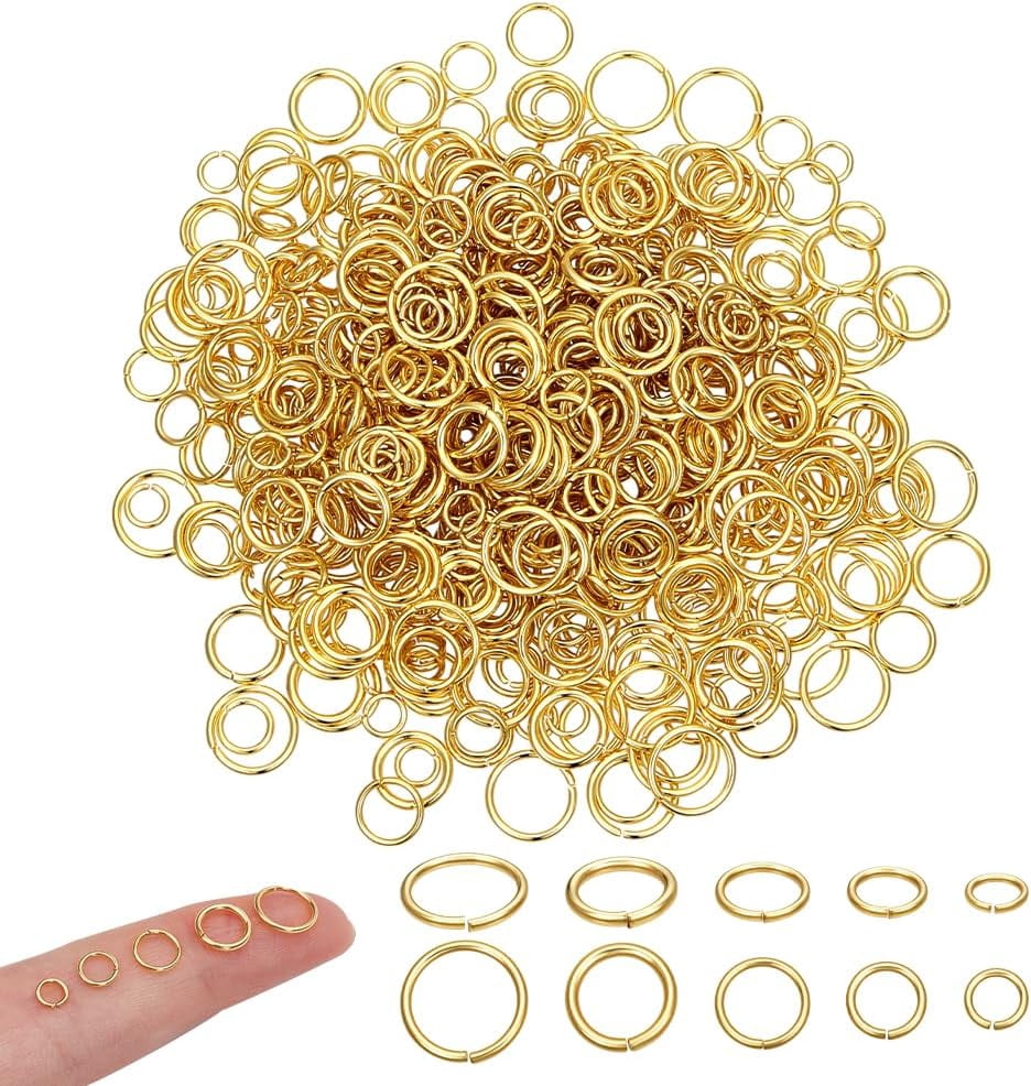 700Pcs 5 Sizes Gold Jump Rings Real 18K Gold Plated Open Jump Rings 304 ...