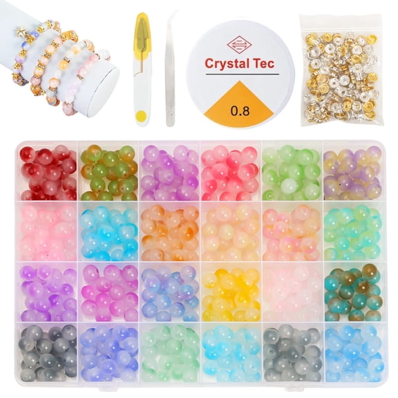 700Pcs 8mm Glass Beads 24 Colors, Round Loose Beads for Men Women Bracelet Earring Necklace Jewelry Making Supplies