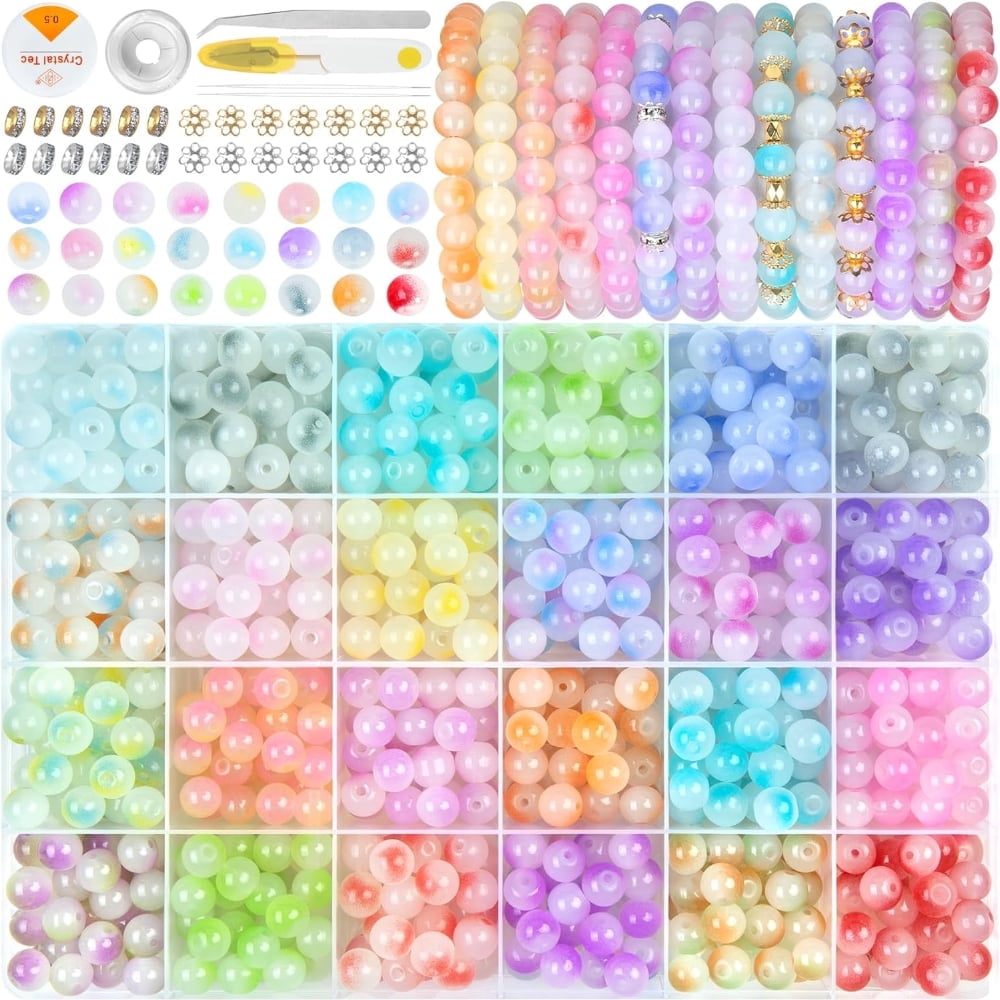 700Pcs 8mm Glass Crystal Beads - 24 Vibrant Colors, High Shine for Jewelry Making, Friendship Bracelets Kit, Premium DIY Jewelry Making Supplies