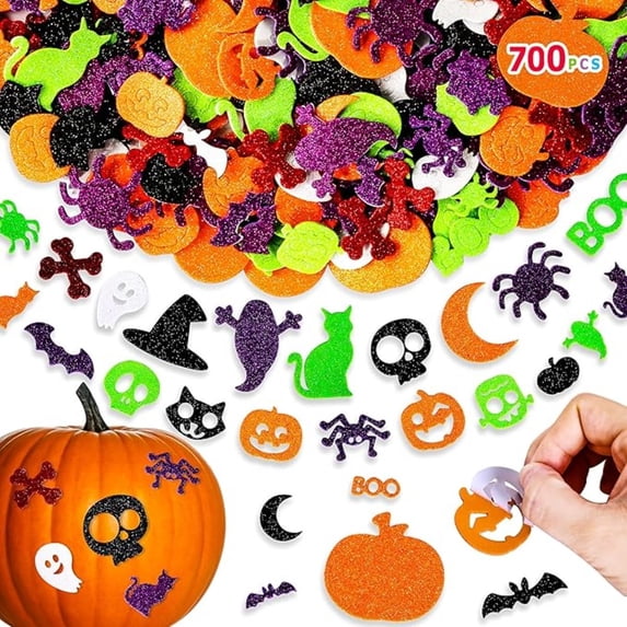 700Pcs Glitter-Packed Halloween Foam Stickers - Ultimate DIY Craft Set for Kids' Spooktacular Decorations & Party Supplies!