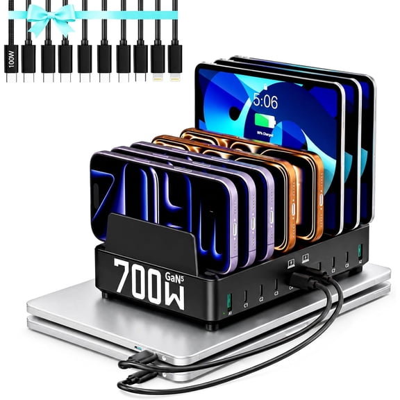 700W 10-in-1 GaN 5 Fast Charger Dock Multi Device Charging Station