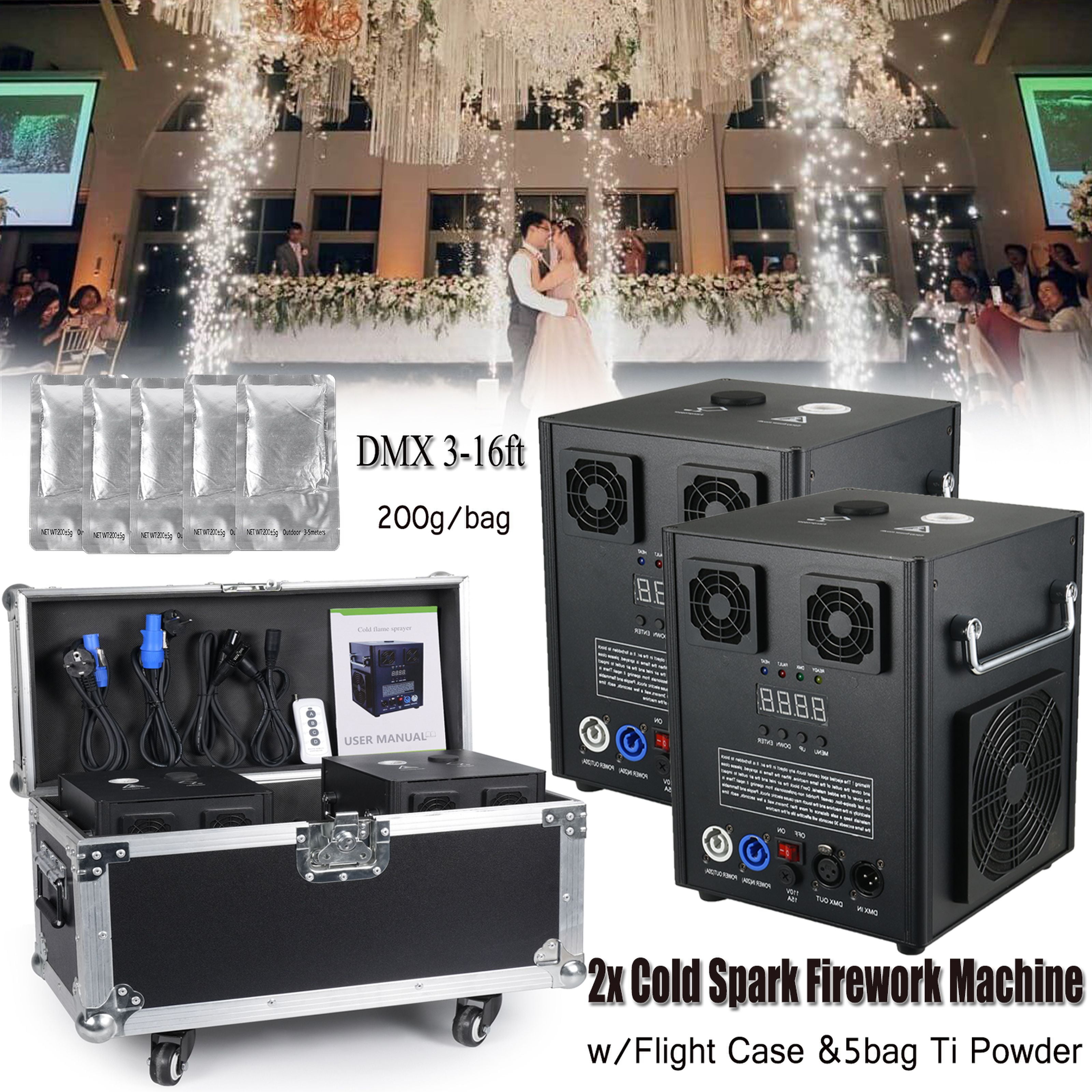700W 2PCS Cold Spark Machine 316.4FT Adjustable Firework Jet Height Stage Effect Machine for DJ
