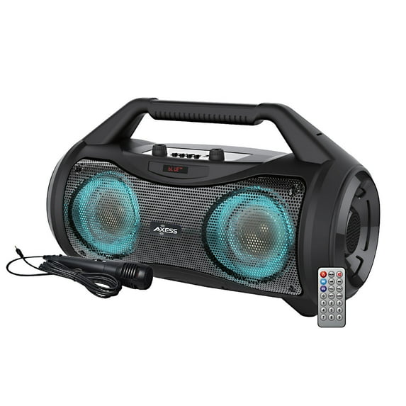 700W Double 3" Portable Boombox Bluetooth Speaker & rechargeable Media Player W/ LED Lighting & TWS, FM Radio, USB,AUX, SD, MIC-in MPBT6507 Black