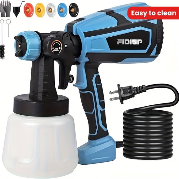 700W Electric Paint Gun - 10FT Cord, 5 Copper Nozzles, 1000ML Container, 120Din-s Viscosity, Easy to Clean Paint Sprayer for Wall, Fence, Cabinet & Ceiling