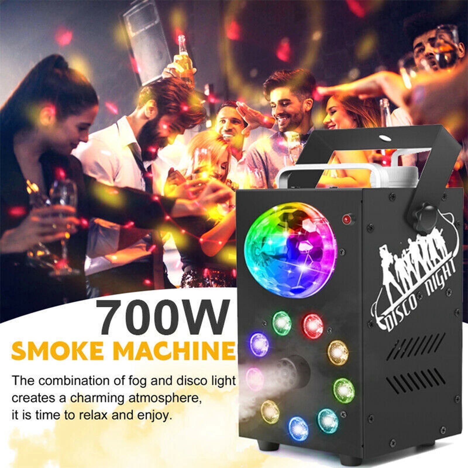 Smoke Fog Machine 700W , Smoke Machine with Disco Ball Lights 9 LED Colorful Light Effect, 3500 CFM Huge Fog with Wireless Remote for Christmas Wedding Party
