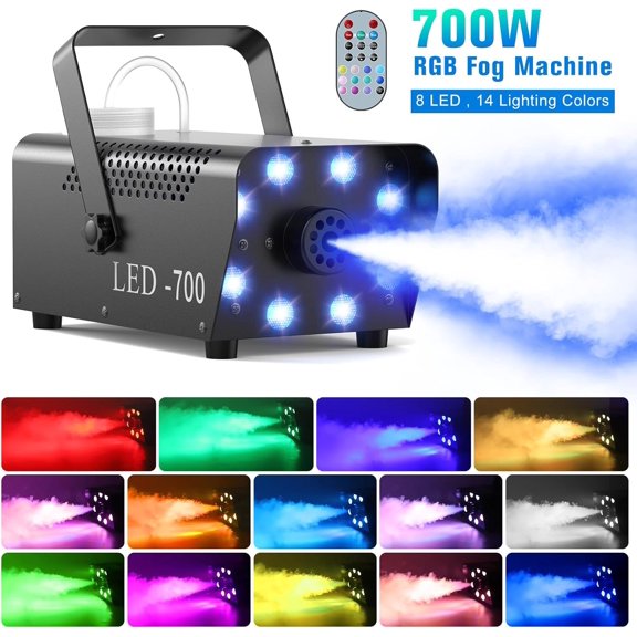 700W Fog Machine with 8 RGB LED Lights, Smoke Machine with 14 Colorful LED Lights Effect for Stage Party Halloween Christmas DJ Performance Wedding