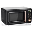 thumbnail image 1 of 700W Retro Countertop Microwave Oven, 0.7 Cu Ft Compact Kitchen Microwave with 5 Power Levels, 8 Auto Cooking Menus, 360° Glass Turntable, LED Display, Child Lock for Apartment Dorm Studio, Golden, 1 of 11