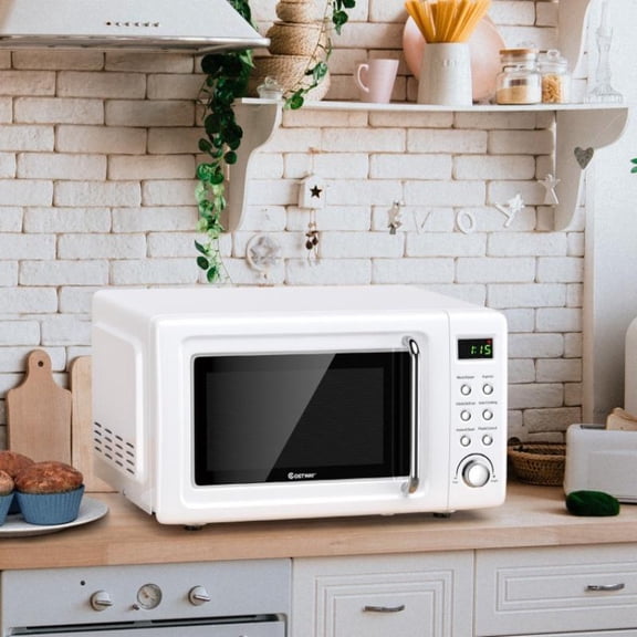 700W Retro Countertop Microwave Oven 5 Power Levels Auto Cook Function