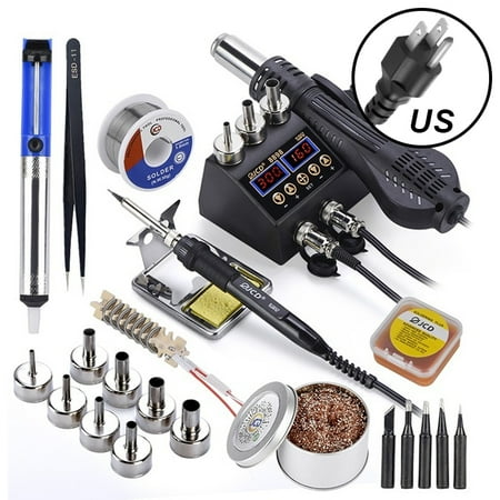 700W Soldering Station Hot Air and Soldering Iron Adjustable Temperature Dual Dispaly Rework Station for Repair Phones, Switches, Electronic Components, etc.