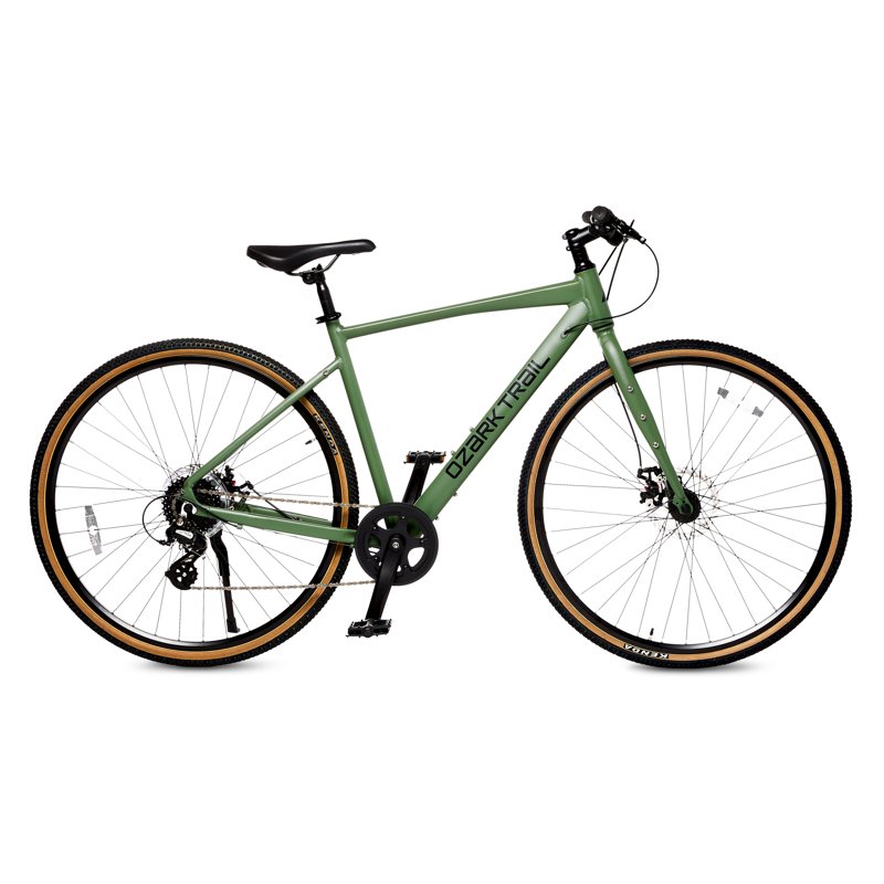 Ozark Trail 700C G.1 Explorer Flat Bar Gravel Bike, Large Frame, Fits Riders 5'10" - 6'3"+, Green, Adult, Unisex