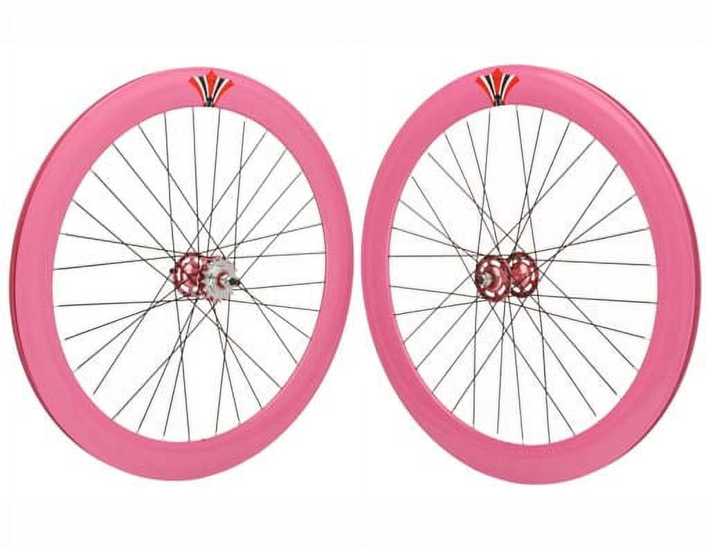700c V 60mm Alloy Wheel Set Sealed Bearing 14G Pink. Bicycle wheel