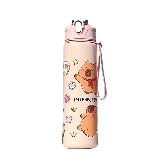 700ml Capybara Cute Water Cup with Straw & Handle Sports Water Bottle Large Capacity Travel Water Cup for Fitness Sports (Pink)