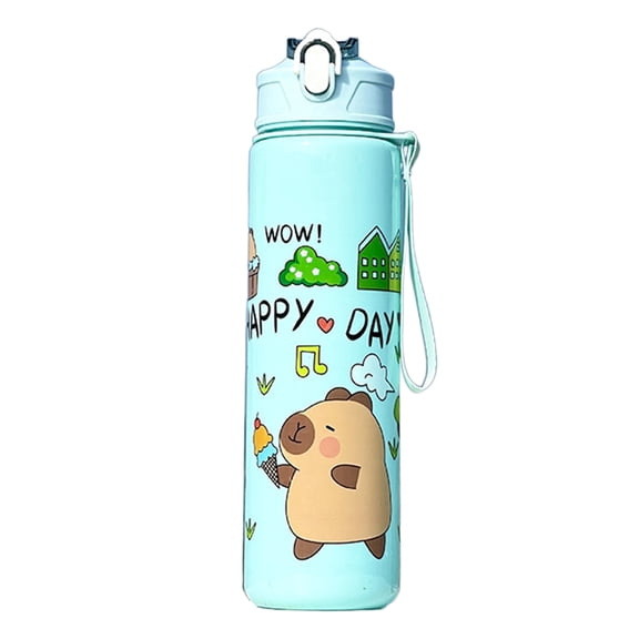 700ml Capybara Tumbler with Straw & Handle, Large Capacity Cartoon Drinking Bottle for Outdoor Sports Activities (Green)