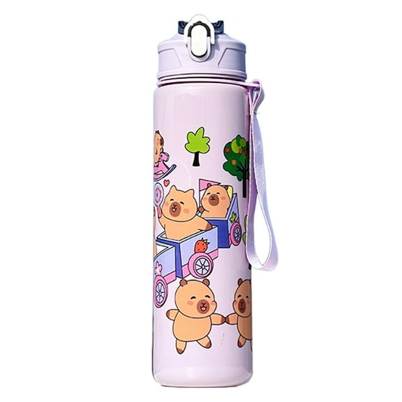 700ml Capybara Tumbler with Straw & Handle, Large Capacity Cartoon Drinking Bottle for Outdoor Sports Activities (Purple)