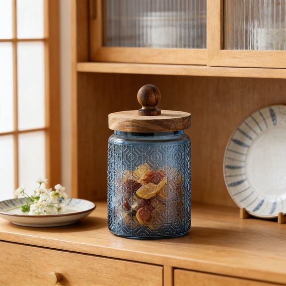 700ml Colored Glass Storage Jar, Household Kitchen Snack Tea Storage Container, Colorful Glass Jar for Pantry Organization, Decorative Food Storage Jar (Blue)