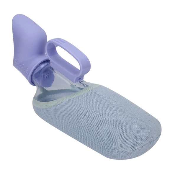 700ml Female Urine Collection Container Spill Proof Urinal Funnel for Women, Portable Bedpan Pee Bottle with Dust Proof Cover and Knitted Cover, Blue (14.2 x 6.7 in / 36 x 17 cm)