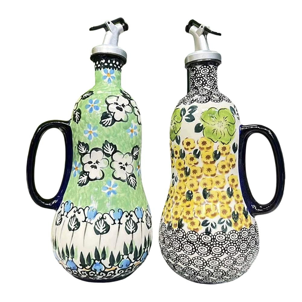 700ml Italian Ceramic Olive Oil Dispenser Bottle,Hand Painted Olive Oil Bottles,Stoneware Olive Oil Cruet for Kitchen with Stainless Steel Spout,for Oils,Vinegar,Coffee Syrups,Sauces